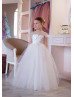 Feifei Sleeves Ivory Lace Tulle Flower Girl Dress